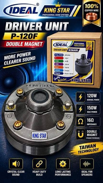 KING STAR P-120F Driver Unit | 120W | 16Ω | Double Magnet