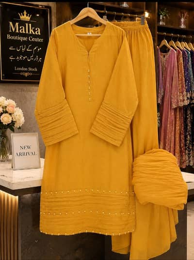 Mustard Yellow 3 Piece Stitched Suit - Ready to Wear