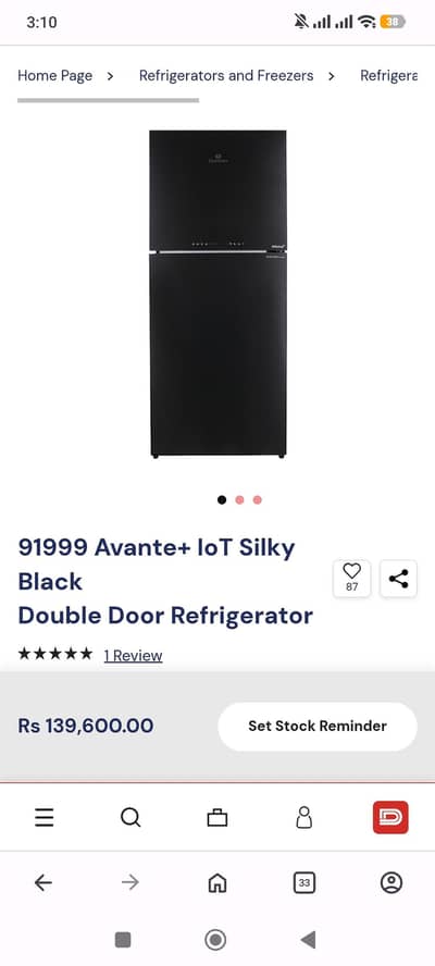 Dawlance Fridge 91999 iot Avante+ Silky Black 14 Days