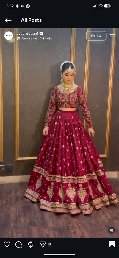 Beautiful Red dull gold Barat dress/lahnga in excellent condition