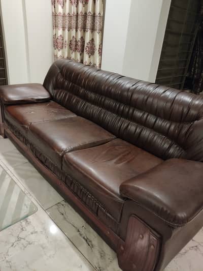 8 seater brown leather sofa set (molty foam)