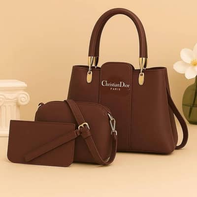 Brown Leather Handbag set for women