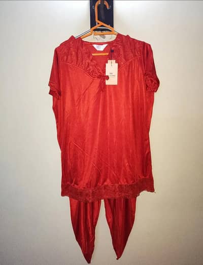 Maroon Silk Satin Patiala Dhoti night suit