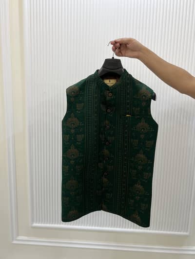 Premium Emerald Green Jacquard Waistcoat by InnerLines