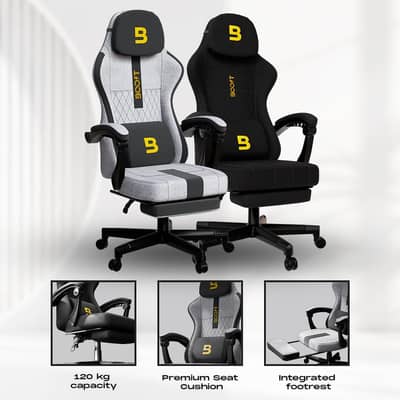 Ergonomic Chair with Footrest - Premium Velvet, Adjustable Back