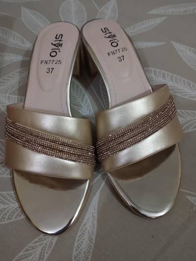 Golden block heels