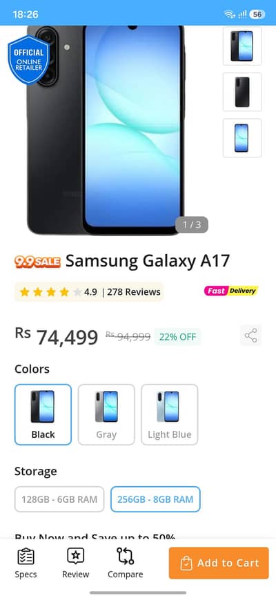 Samsung Mobile A17 8- 256 ek months use