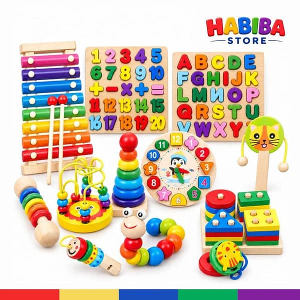 Wooden Educational Toys for Kids | Montessori Learning Toys | Wooden Puzzle, Stacker, Shape Sorter, Xylophone, Abacus & Activity Toys - Habiba Store (Lahore)
