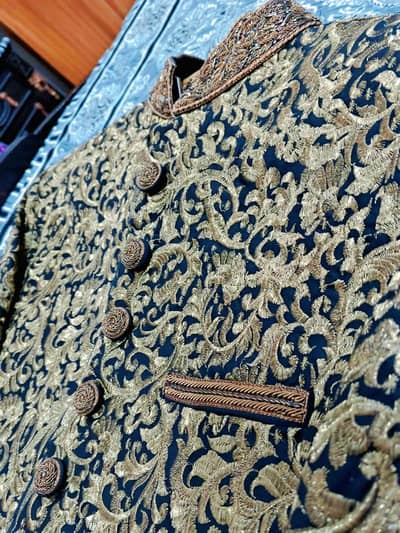 Royal Black & Golden Dulha Sherwani - Full heavy Tilla Work
