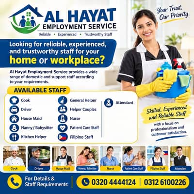 Maid /Cook/ Baby Care / Patient Care / Nurse / Kitchen Helper/ Driver