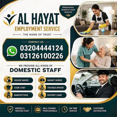 House Maids , Babysitter , Patient Care , Nurse , Driver, Maids, Cook