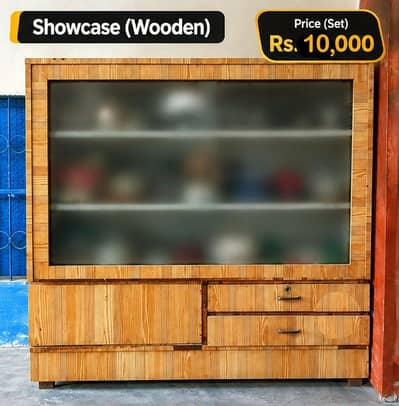 Wooden Showcase with Glass Doors – Spacious Storage – Rs. 10,000