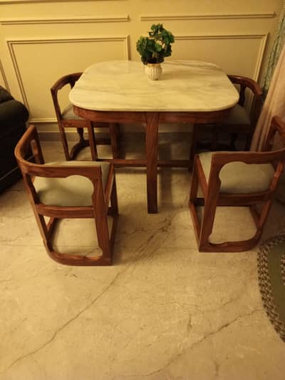 Dining table 4 chairs set with marble table