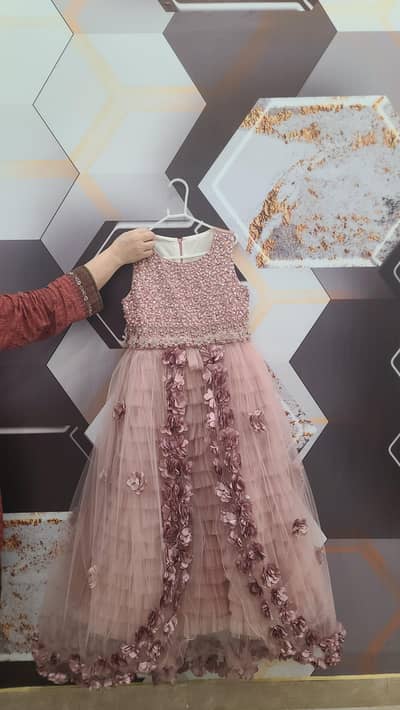 Elegant Dusty Pink 3D Floral Maxi Gown
