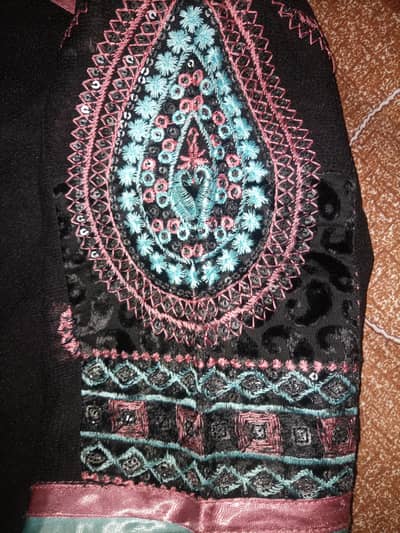 Black Fancy Party Wear 3-Piece Suit with Heavy Daaman Embroidery