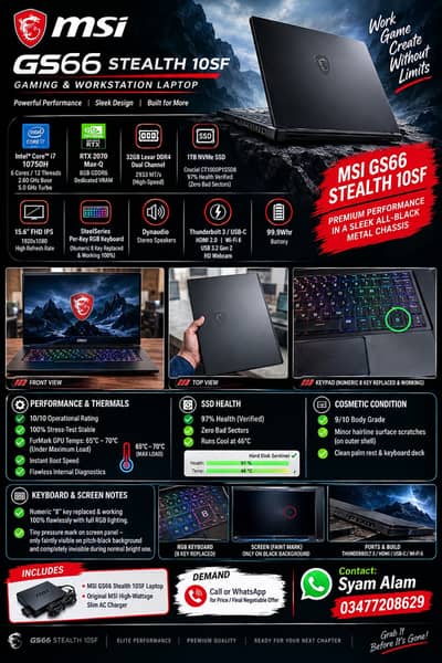 MSI GS66 Stealth Gaming Laptop | i7 10th Gen | 32GB DDR4 | 1TB NVMe