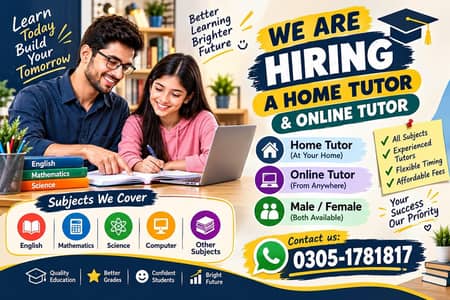 MAlE & FEMALE TEACHER/FACULTY REQUIRED / JINNAH TUTOR ACADEMY
