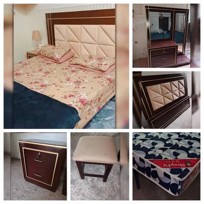 Bed Set / 2 Side Tables / Dressing Table & Mattress & Stool For Sale