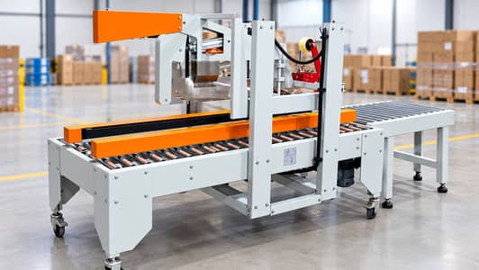 Corrugated Box Case Errector and Case Tape Sealer both sides