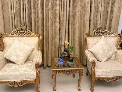 Luxury Royal Chairs | Golden Carved Wooden Design | Premium Fabric