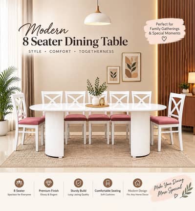 New Premium 8 Seater Dining Table 7.5ft x 3.75ft Urgent Sell (New)