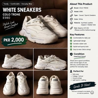 COLO TRDNE E980 White Sneakers – Size 7 nmbr