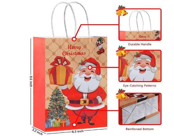 1 PCS Small Christmas Gift Bag with Handles Kraft Paper Xmas Goody Party Favor Bag R5719