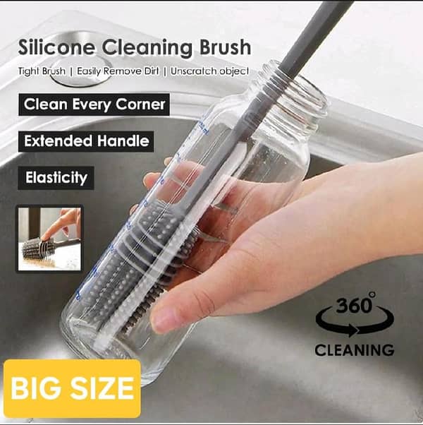 Silicone Bottle Cleaning Brush Bottle Brush Insulation Cup Washing No Deadend Long Handled Silicone Cleaning Brush Household Multifunctional Cleaning Tools Silicone Bottle Cleaning Brush  | Long Handle Cup & Flask Washing Brush | 360° Deep Cleaning | No