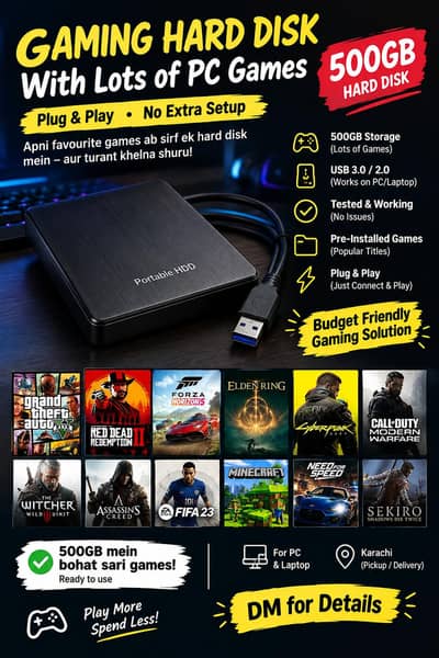 500GB Gaming Hard Disk with PC Games | Ready to Play