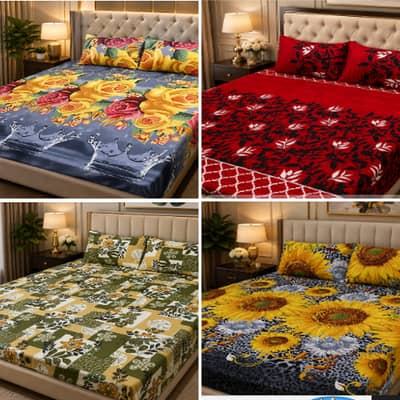 3D Crystal Cotton 3-piece Bedsheet Set
