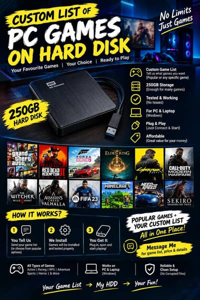250GB Gaming HDD – Custom PC Games List | Your Choice
