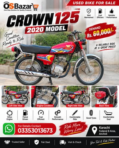 Crown 125 2020 Model – Good Condition | Rs. 63,000