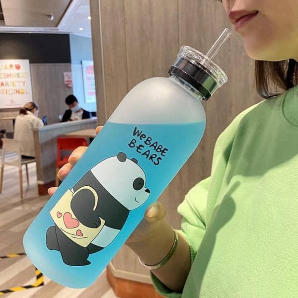 Bear Water Bottle For Gilrs, School Water Bottle, Bear Water Bottle With Straw