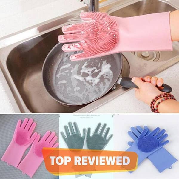 Magic Reusable Silicone Dish Washing Gloves with Wash Scrubber, Heat Resistant, for Cleaning, Household, Dish Washing, Washing the Car
