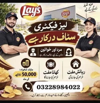 Urgent hiring male female mornig + night shift lays packing factory