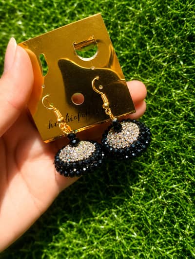 Black & Gold Beaded Jhumka Earrings
