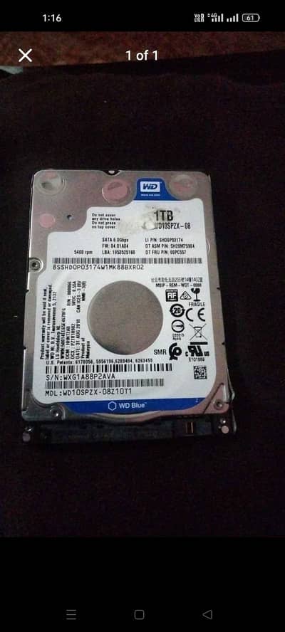 1Tb hard WD blue 100% health for sale (laptop)