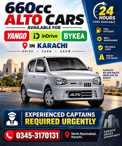 660cc Alto (Manual) Cars Available For (YANGO - INDRIVE - BYKEA)