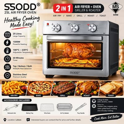 SSODD 25L Air Fryer Oven – 2-in-1 Griller & Roaster