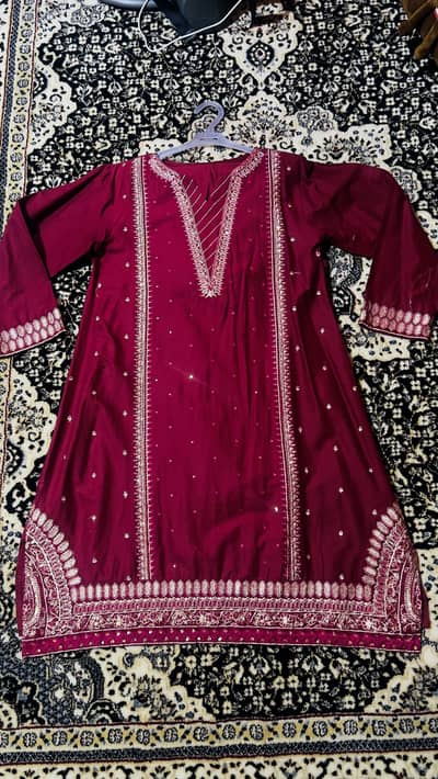 Elegant maroon traditional embroidered kurti