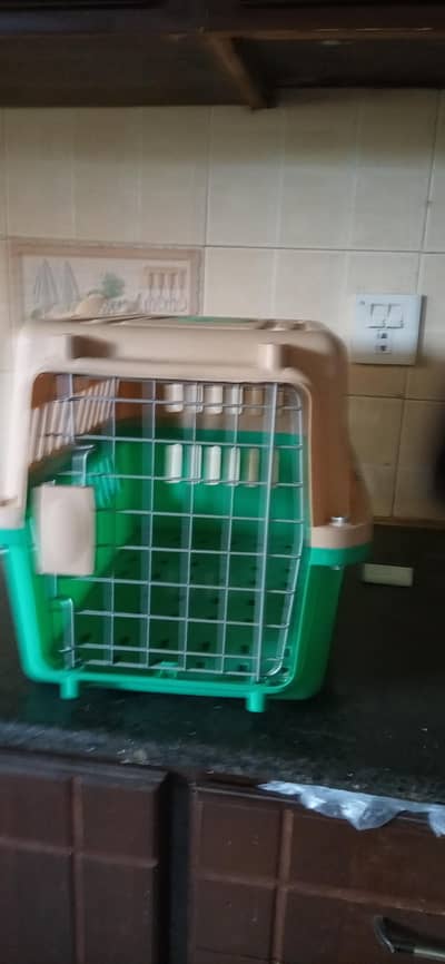 Portable Plastic Pet Carrier (Green & Beige)