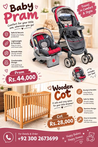 Kids Pram/ Walker/ Stroller/ Pushchair/ Baby Pram/ Travel Set