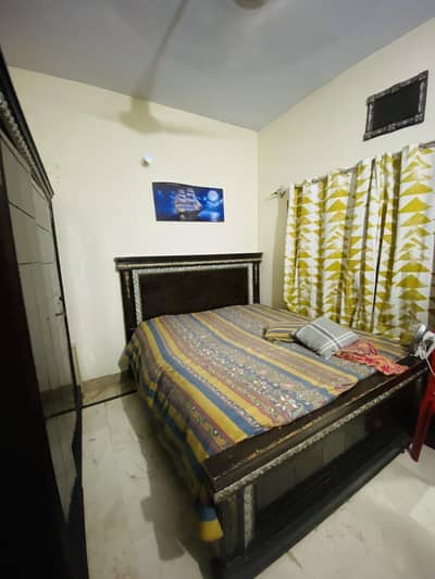 king size bed with almari divider  dressing and side table