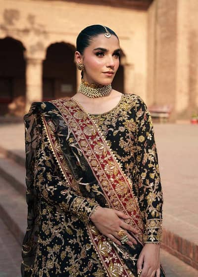 Black Fancy Sharara Suit 3 Piece - Heavy Embroidery Work Walima dress