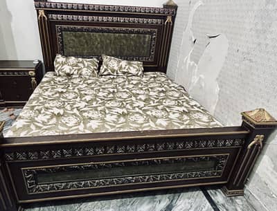 King Wooden bed with dressing and side tables