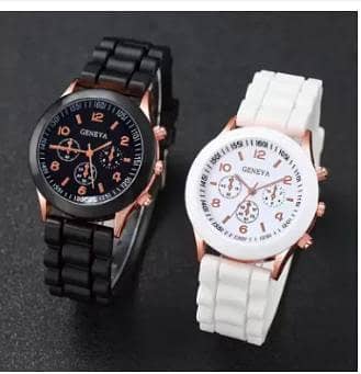 2PCS black and white classic women's silicone quartz watch set couple gift set A R3351