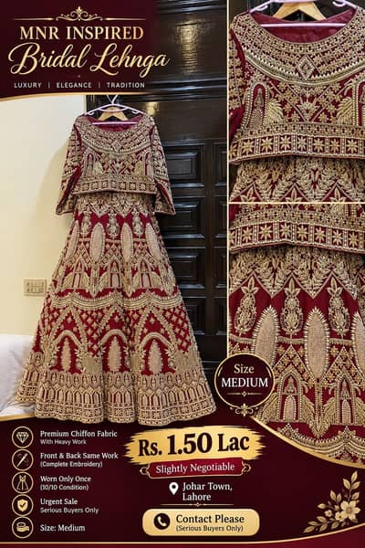 MNR Inspired Bridal Lehnga Maroon Gold Heavy Work for Sale