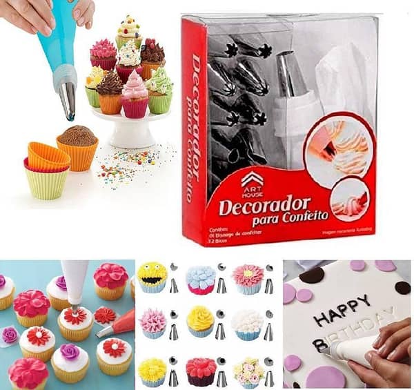 Cakeware 15 Piece Cake Decorating Set Frosting Icing Piping Bag Tips With Steel Nozzles