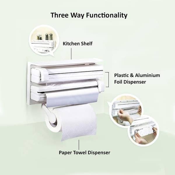 Triple Paper Dispenser For Cling Film Wrap Aluminium Foil And Kitchen