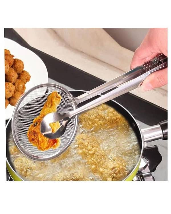 Frying filter spoon multi function kitchen gadgets filter spoon with clip stainless steel clam